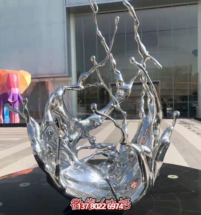 不銹鋼抽象海浪噴泉水景雕塑，開啟精致戶外新景觀