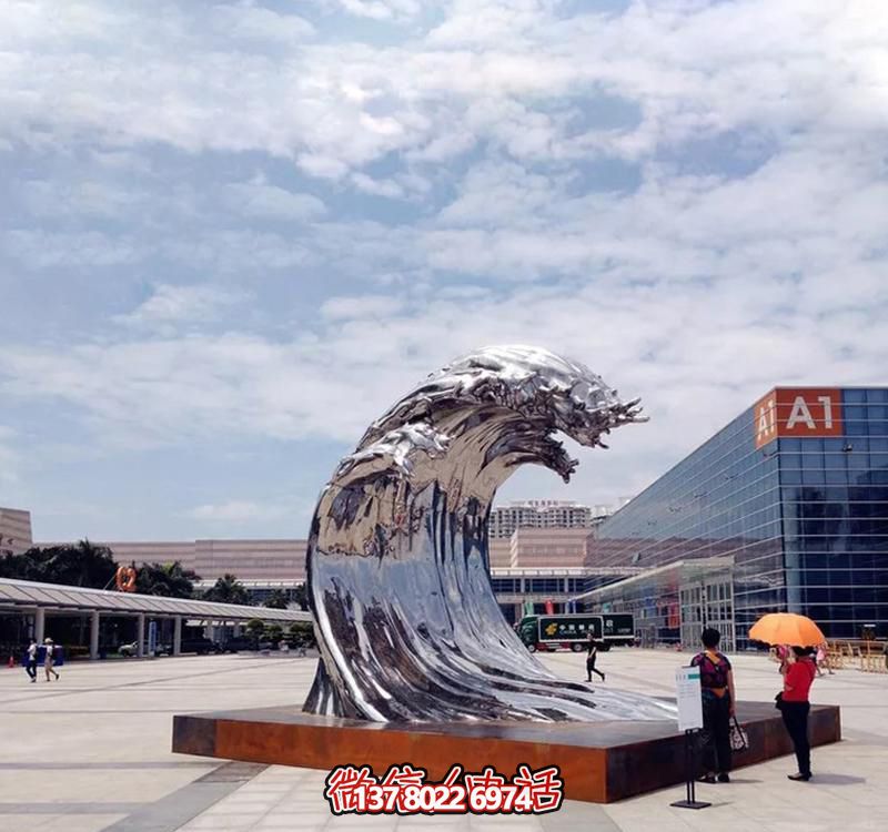 不銹鋼翻滾海浪雕塑，打造精美戶外廣場
