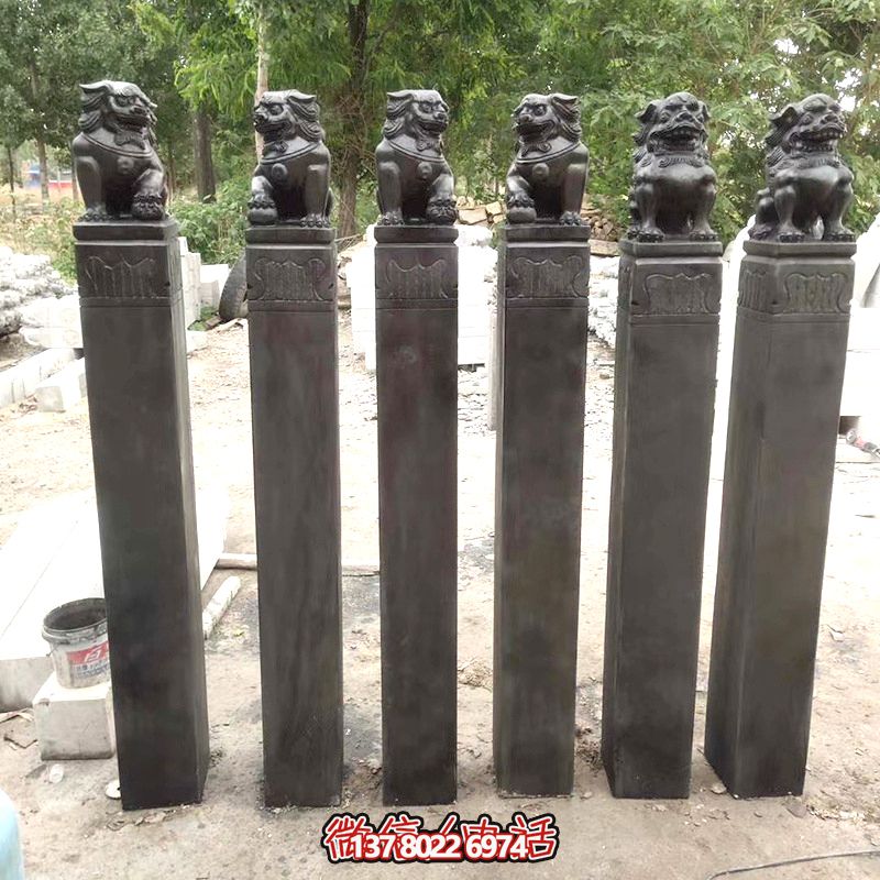 古雅青石仿古石獅子拴馬柱，點(diǎn)綴庭院門前