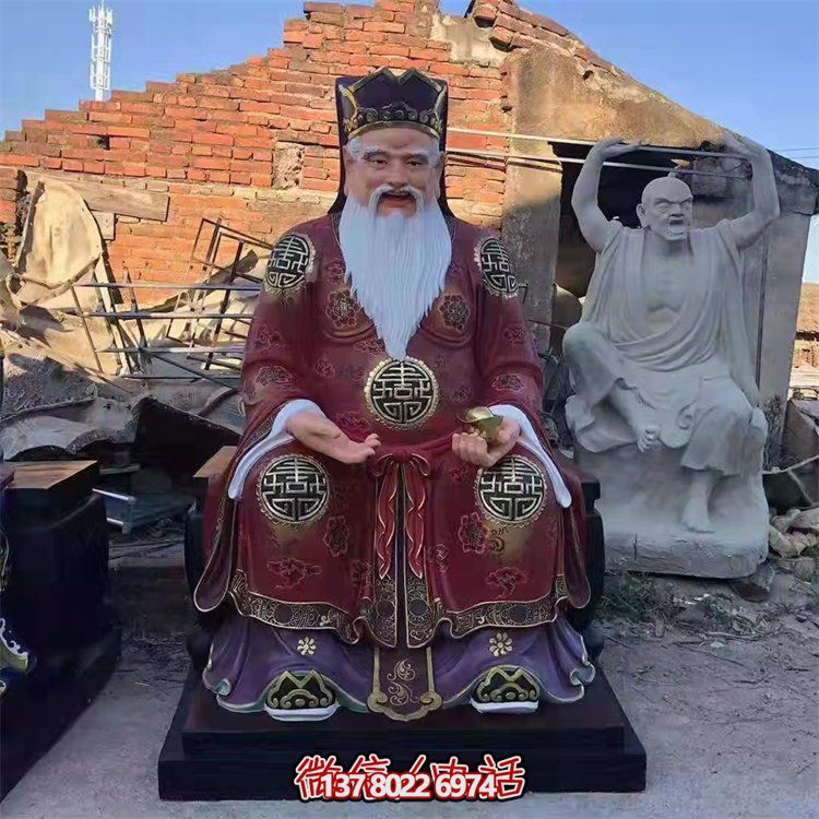 玻璃鋼彩繪財(cái)神雕塑，為景區(qū)寺廟供奉