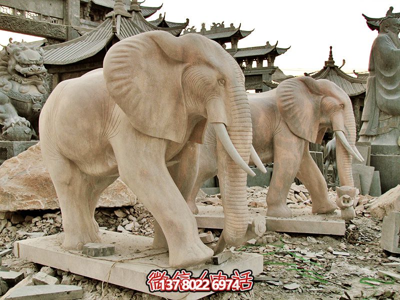 精美大理石石雕大象雕塑，美化戶外園林景區