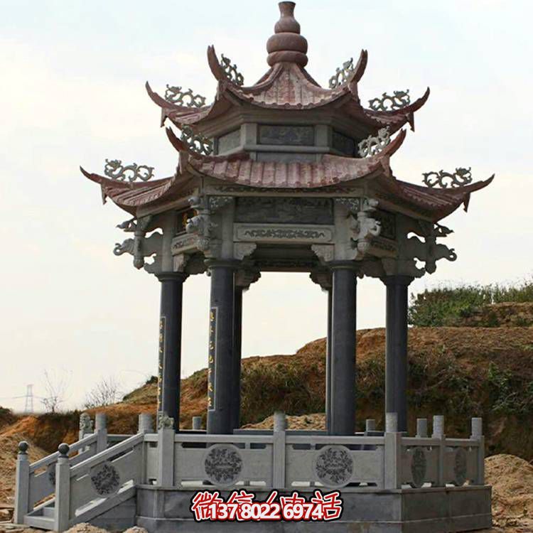 古典風格二層涼亭，青石雕刻仿古園林戶外擺放