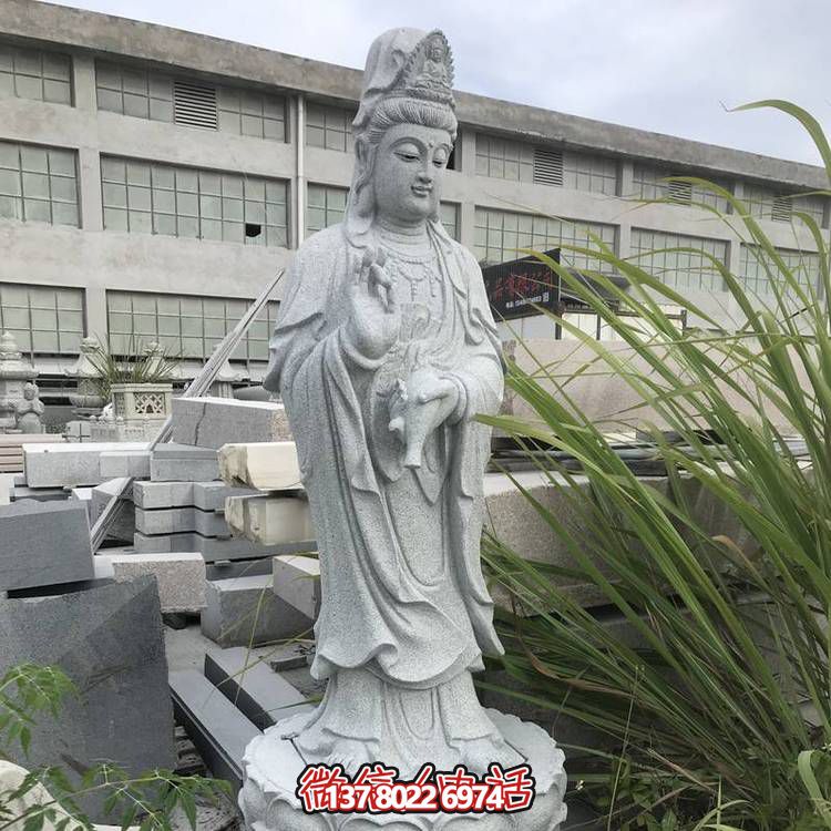 精美大理石觀(guān)音滴水石雕雕塑擺件