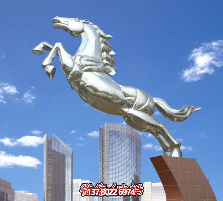 不銹鋼馬兒雕塑，鏡面騰空的馬兒雕塑，企業(yè)精神標識標志