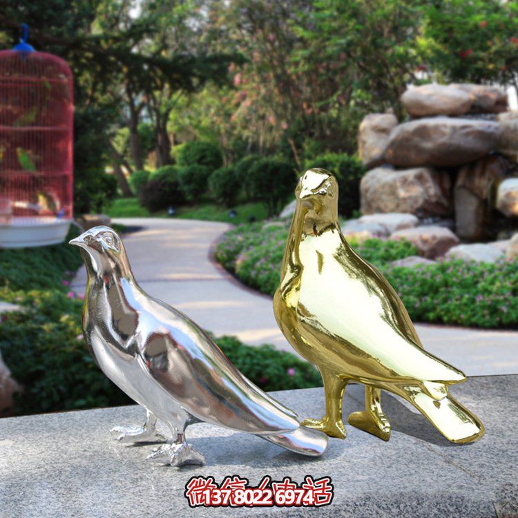 戶(hù)外公園不銹鋼鏡面鴿子雕塑