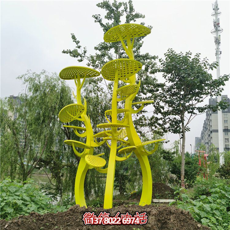 不銹鋼抽象樹，網狀樹葉樹冠